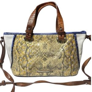 Brahmin Mini Asher Colorblock Crocodile Embossed Leather Bag Satchel Crossbody